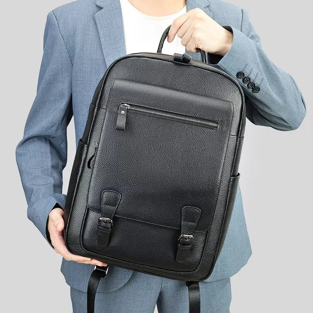 LeatherLux Cowhide Business Travel Tech Backpack