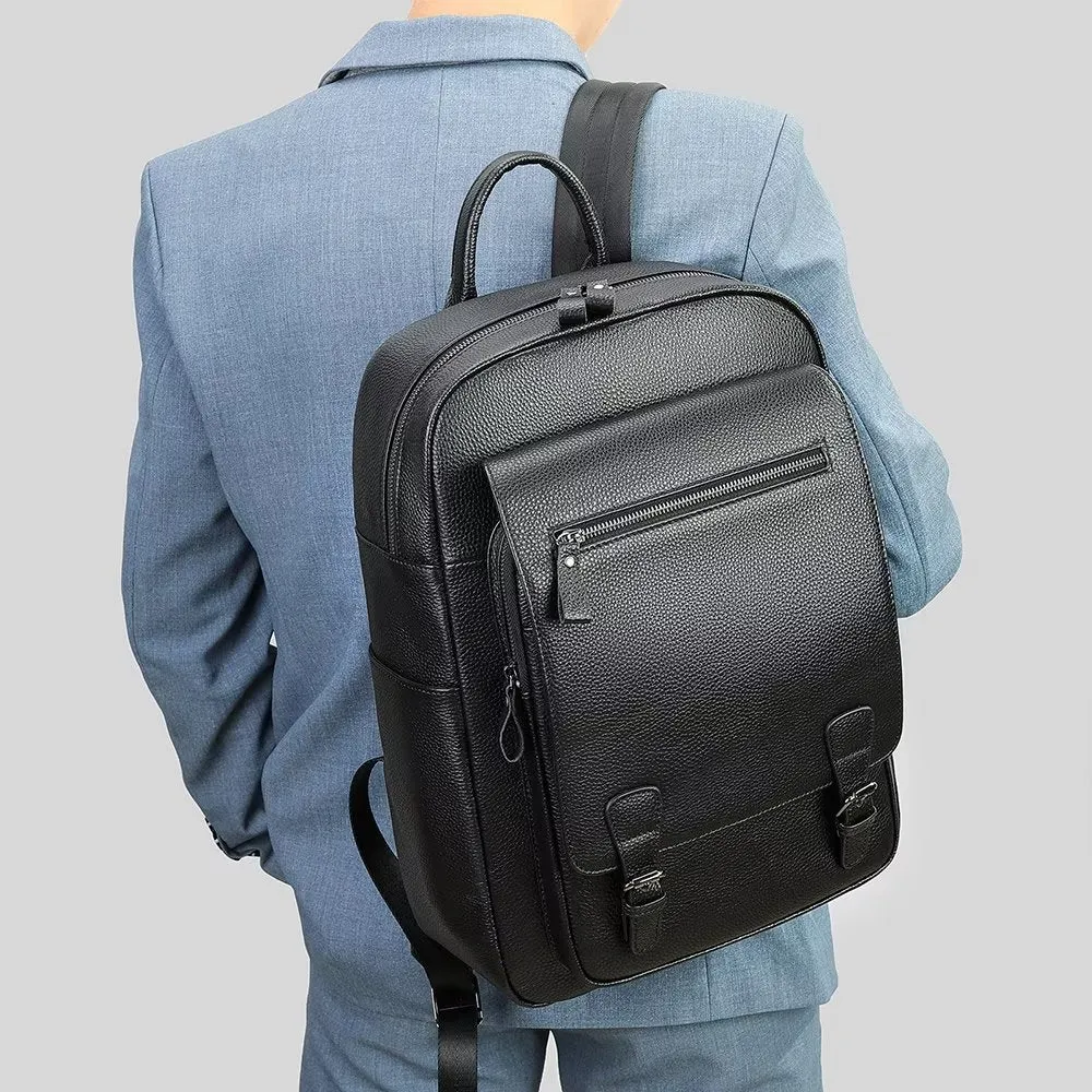 LeatherLux Cowhide Business Travel Tech Backpack