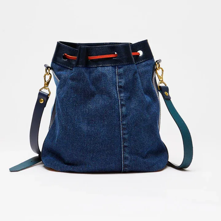 LPOL x seventy   mochi Mia Bucket Bag in Denim & Red