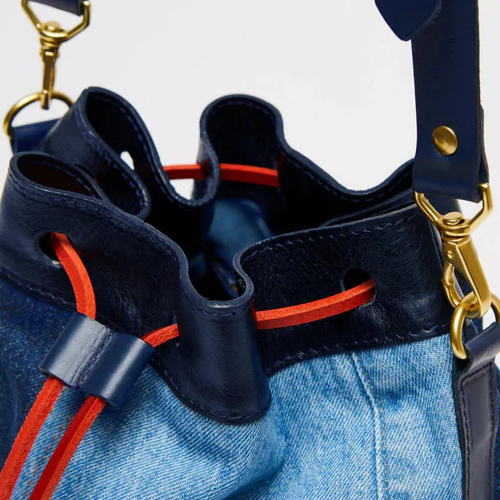 LPOL x seventy   mochi Mia Bucket Bag in Denim & Red