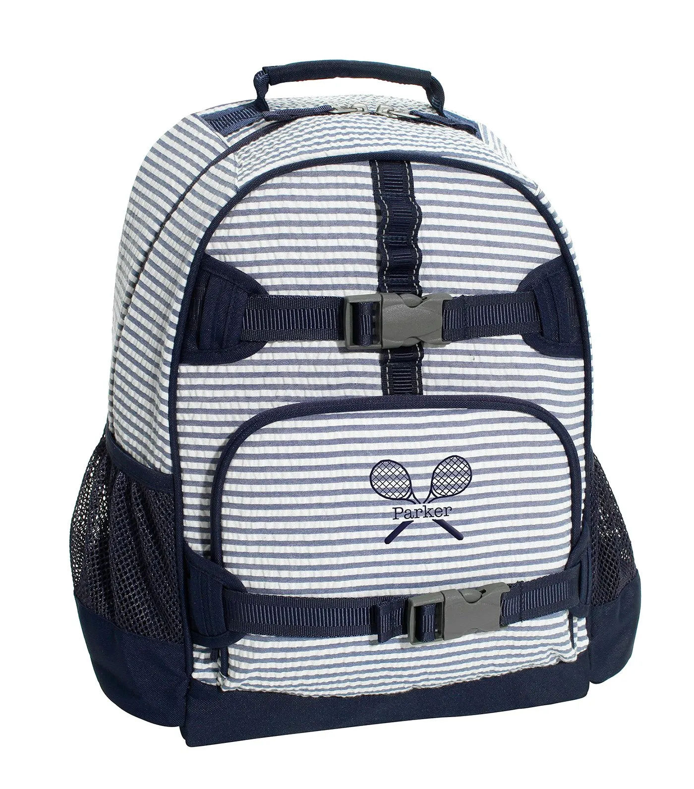 Mackenzie Navy Seersucker Backpacks - Small