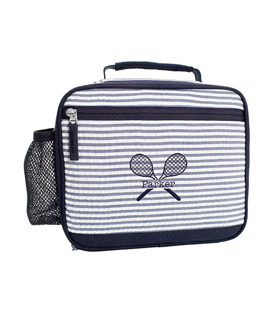 Mackenzie Navy Seersucker Lunch Box and Water Bottle