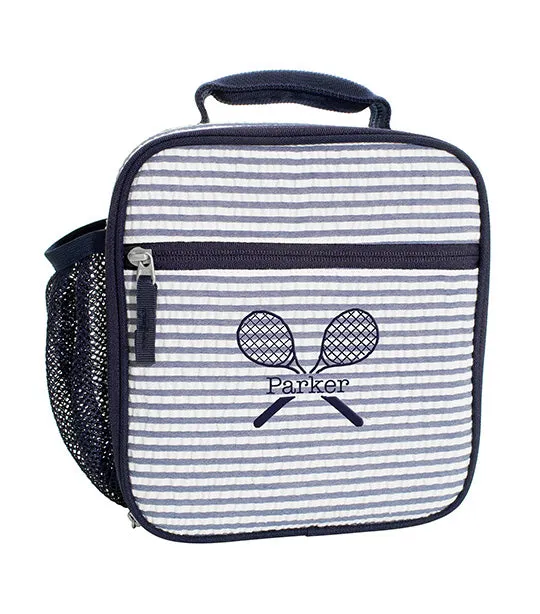 Mackenzie Navy Seersucker Lunch Box and Water Bottle