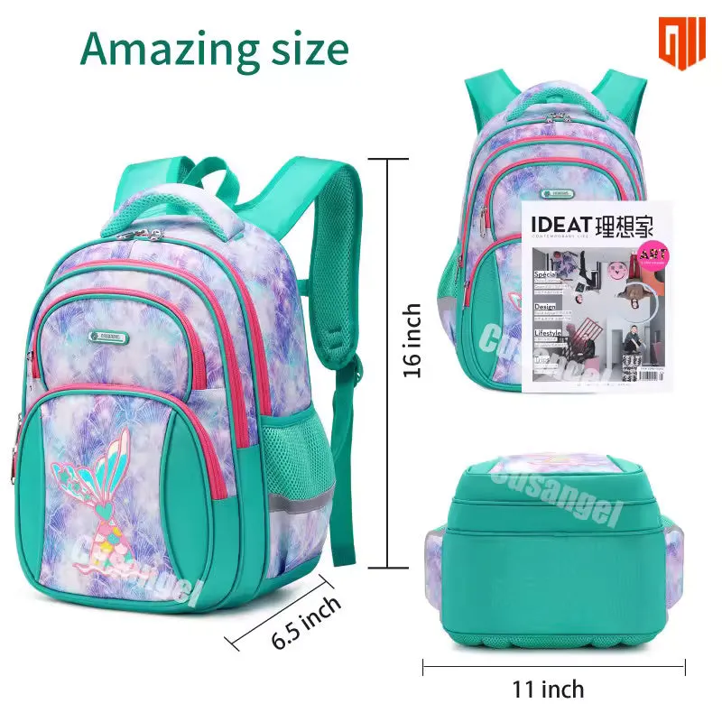 Magical Mermaid & Unicorn Print School Bag - Waterproof & Spacious Backpack for Kids