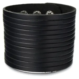 Mens Extra Wide Black Leather Bracelet Multi-row Wristband Bangle Bracelet with Snap Button