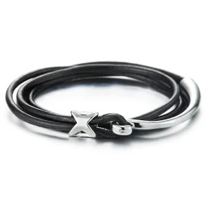 Mens Women Black Leather Wrap Bracelet with Hook Clasp Double Wrap Genuine Leather Bangle Wristband