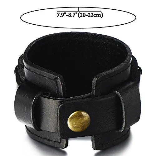 Metallic Genuine Leather Wristband, Wide Leather Bracelet with Snap Button for Men and Women, Stylish Design, Unisex Fashion, Perfect Gift for All