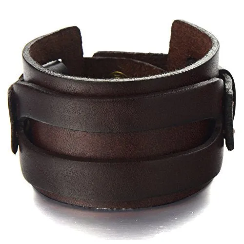 Metallic Genuine Leather Wristband, Wide Leather Bracelet with Snap Button for Men and Women, Stylish Design, Unisex Fashion, Perfect Gift for All