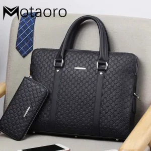 MOTAORA  15.6" Leather Business  Messenger Bag Briefcase with Long Wallet