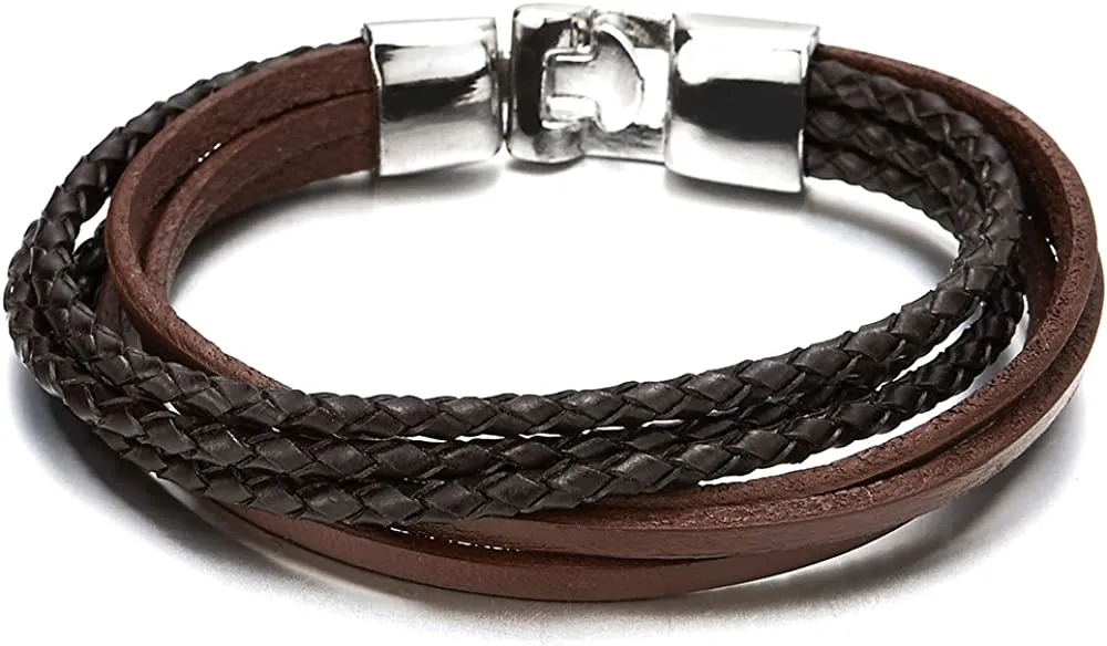 Multi-Strand Black Brown Braided Leather Bracelet for Men and Women