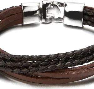 Multi-Strand Black Brown Braided Leather Bracelet for Men and Women