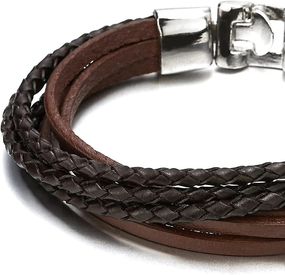 Multi-Strand Black Brown Braided Leather Bracelet for Men and Women