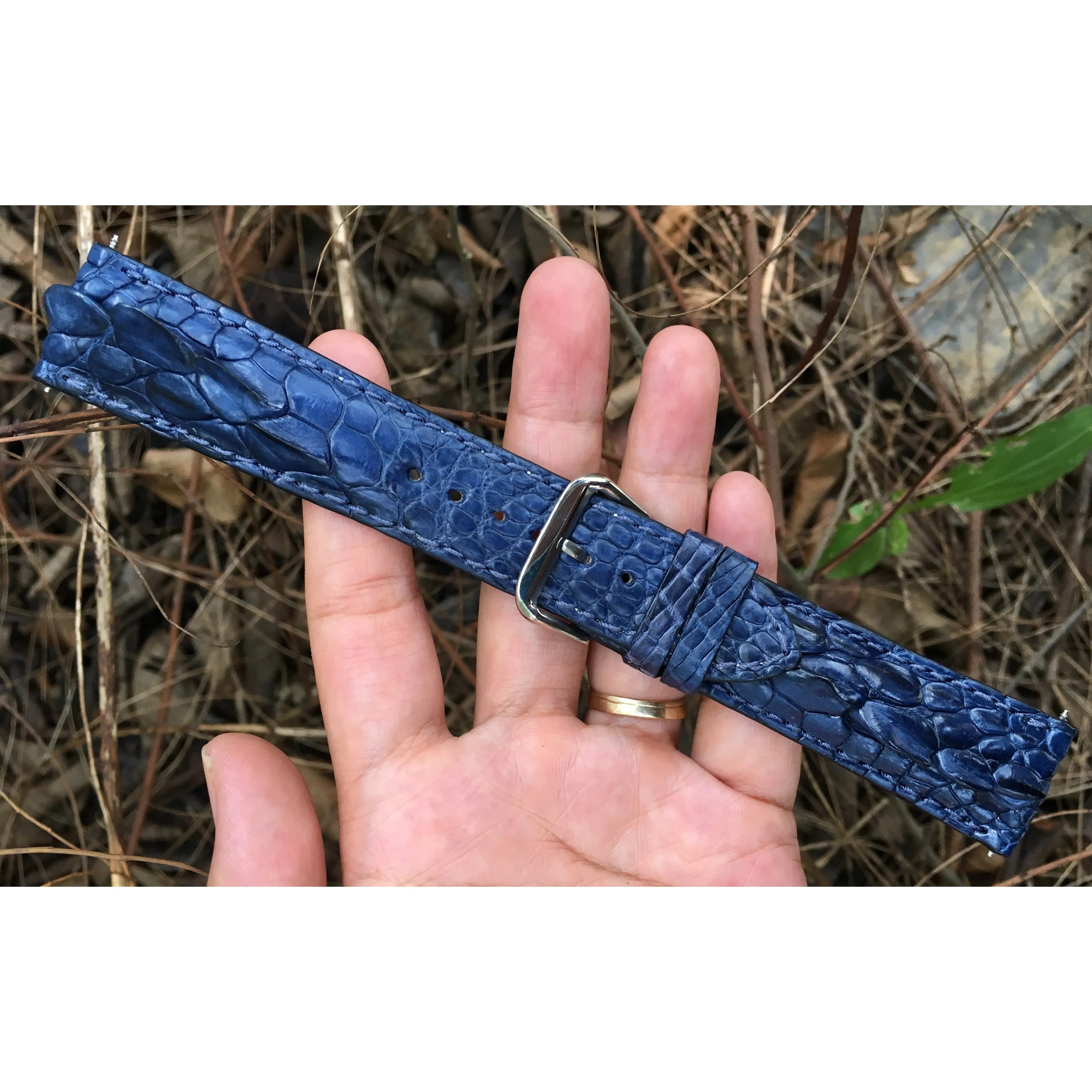 Navy blue Alligator Leather Watch Band For Men | Premium Crocodile Quick Release Replacement Wristwatch Strap | DH-82