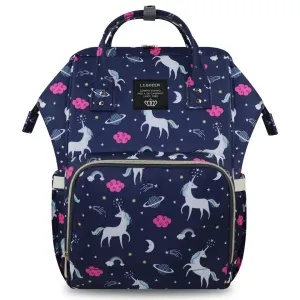 Navy Blue Unicorn Backpack Diaper Bag – Perfect for Baby Gear