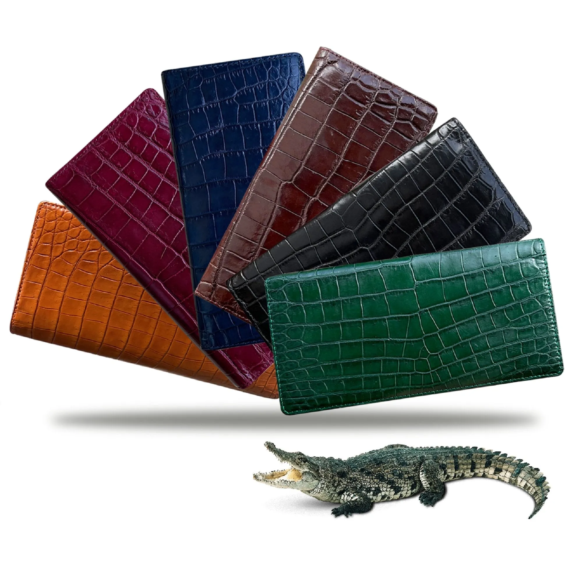 Orange Carrot Double Side Alligator Long Wallet For Men | Premium Crocodile Leather Checkbook RFID Blocking | LON153-CS