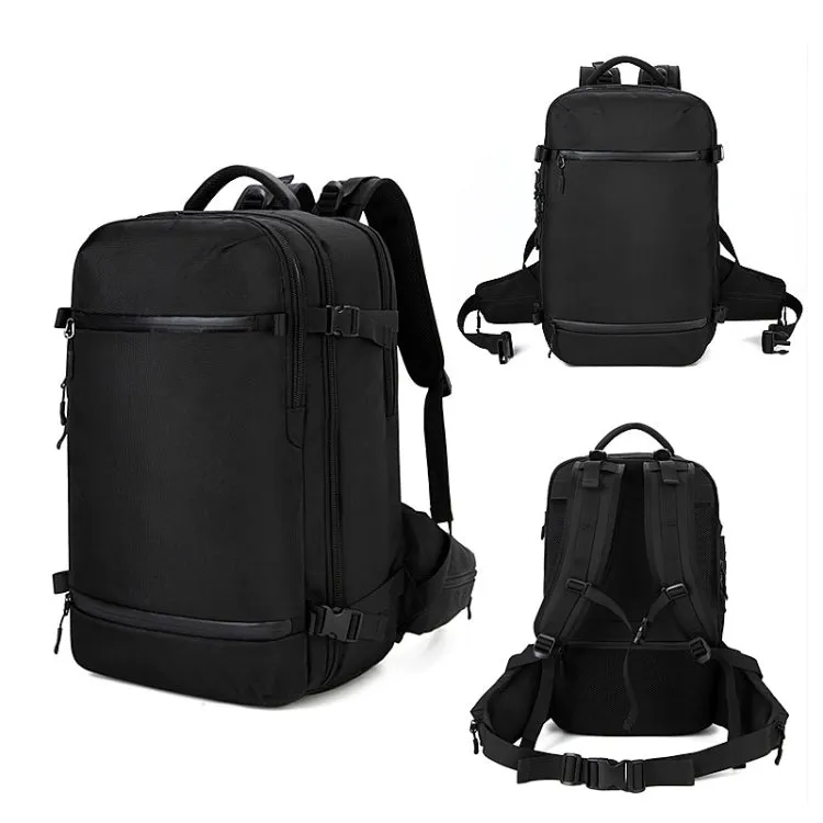 Ozuko 8983 Men Outdoor Waterproof Backpack Multi-Function Student Computer Travel Bag, Size: 20 inch(with Waist Bag)(Black)