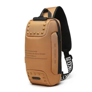 Ozuko 9283 Men Outdoor Anti-theft Chest Bag Rivet Messenger Bag with External USB Charging Port(Brown)