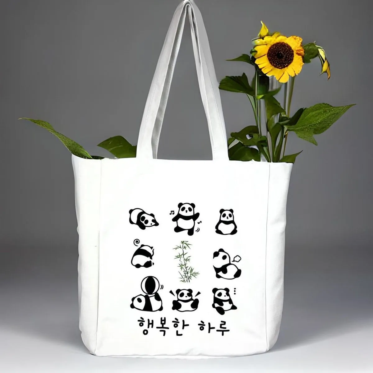 Panda Tote Bag White Flannel Fabric Kpop Tote Bag