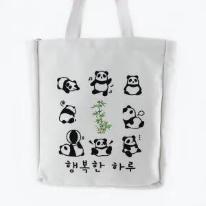 Panda Tote Bag White Flannel Fabric Kpop Tote Bag