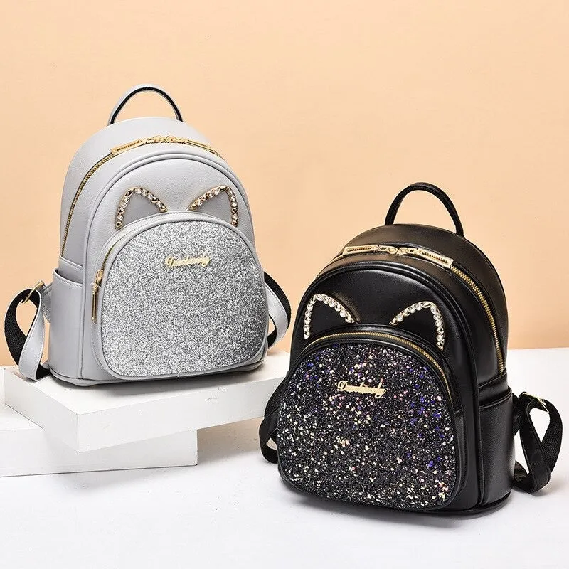 PU Leather Sequined Shoulder Backpack For Girls