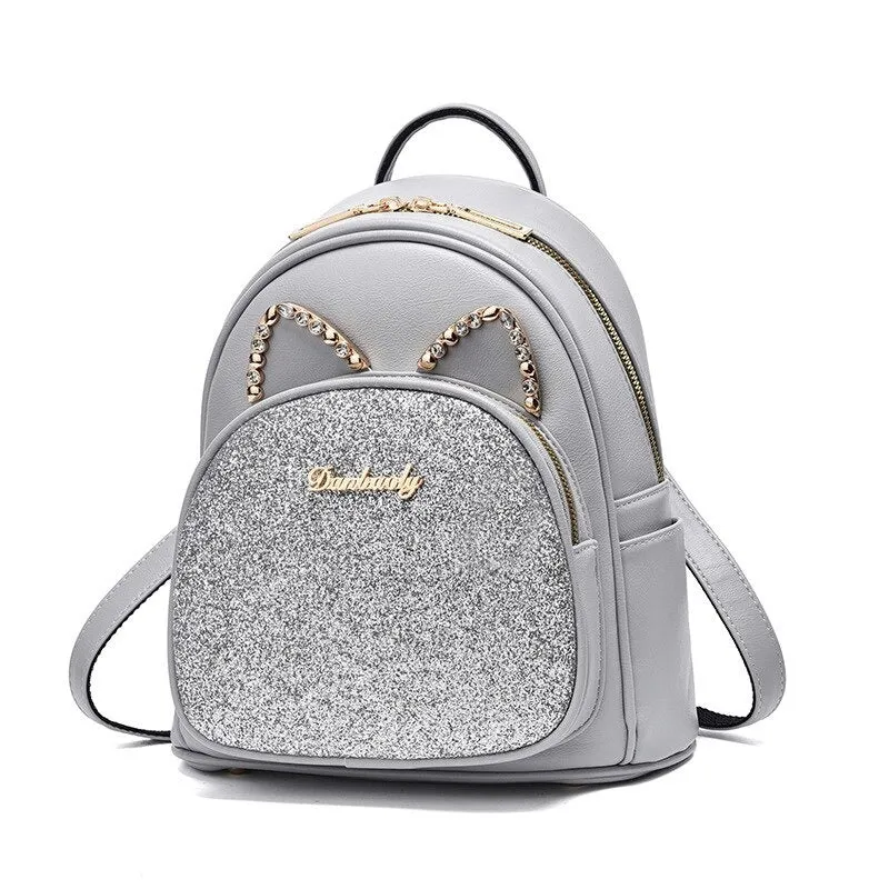 PU Leather Sequined Shoulder Backpack For Girls