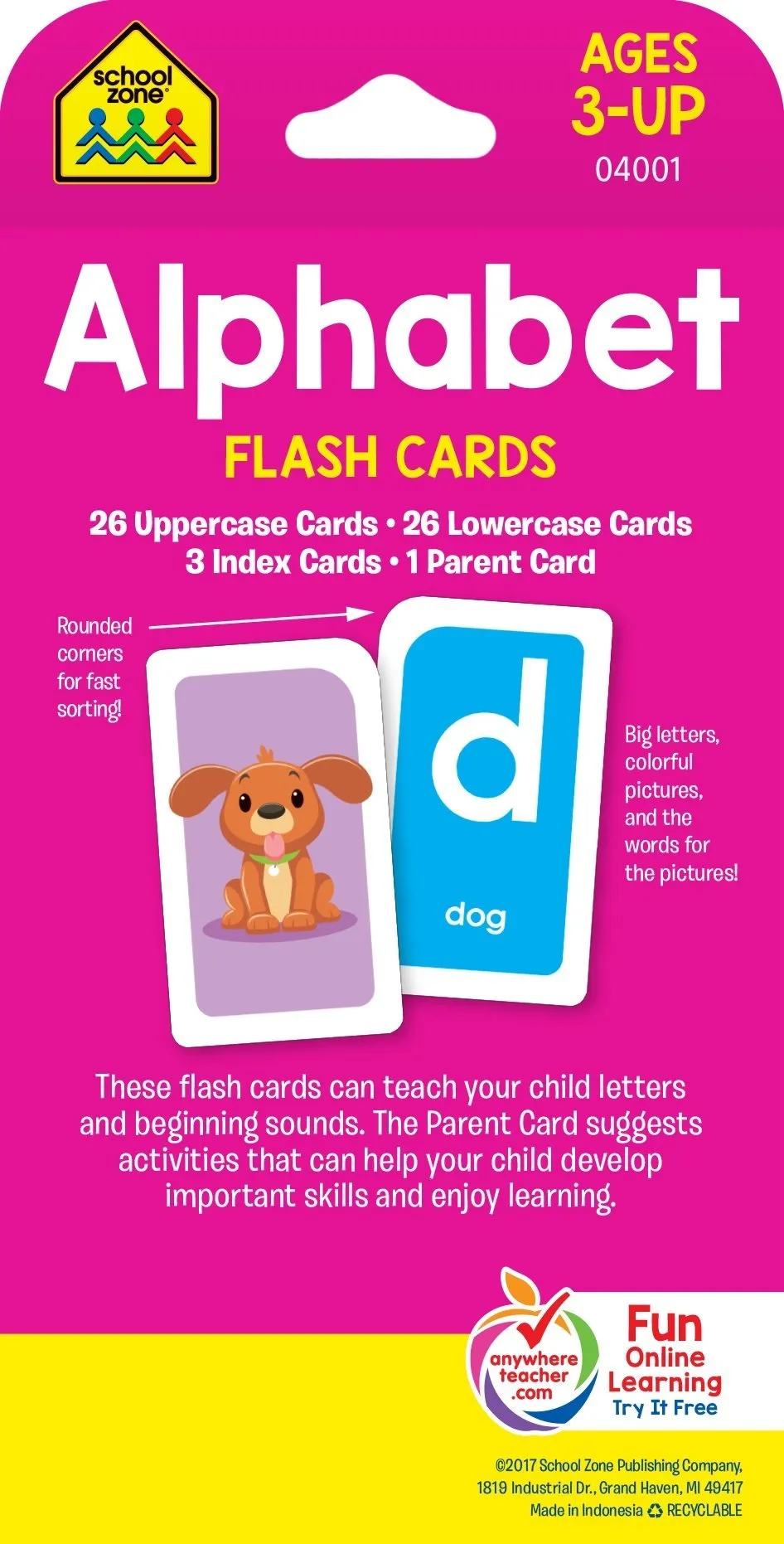 School Zone - Alphabet Flash Cards - Preschool, Letter-Picture Recognition, Word-Picture Recognition, Alphabet, and More