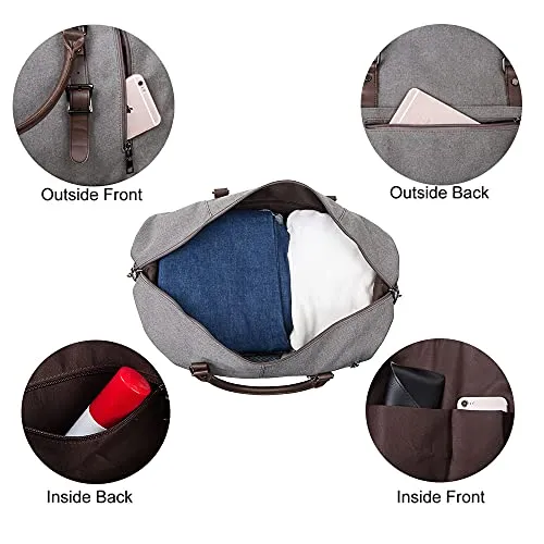 Seyfocnia Travel Bag with Shoe Pouch,Canvas Weekender Overnight Large Carry On Bag Travel Tote Duffel Bag for Men or Women