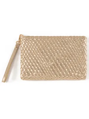 SHI Blythe Woven Zip Wristlet in Gold