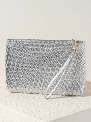 SHI Blythe Woven Zip Wristlet in Silver Platinum