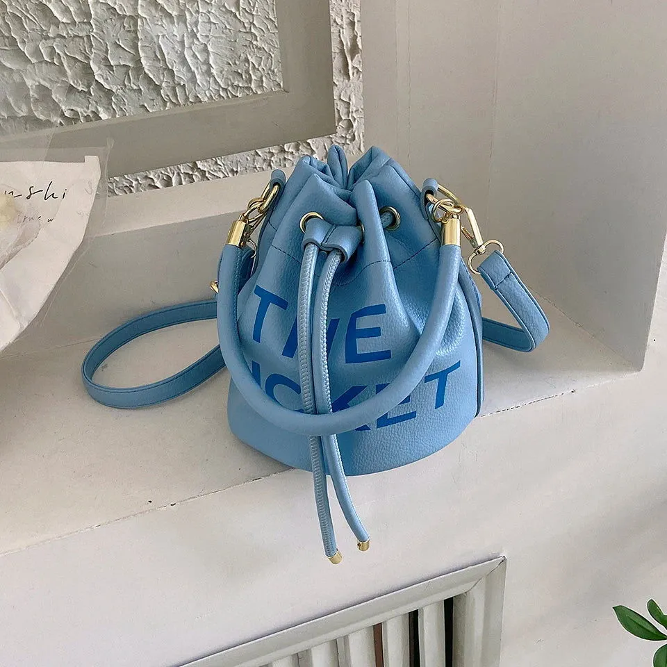 Soft Leather or Suede Bucket Print Crossbody Handbags