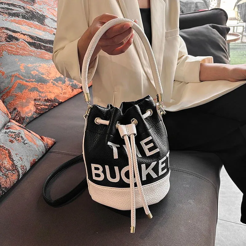 Soft Leather or Suede Bucket Print Crossbody Handbags