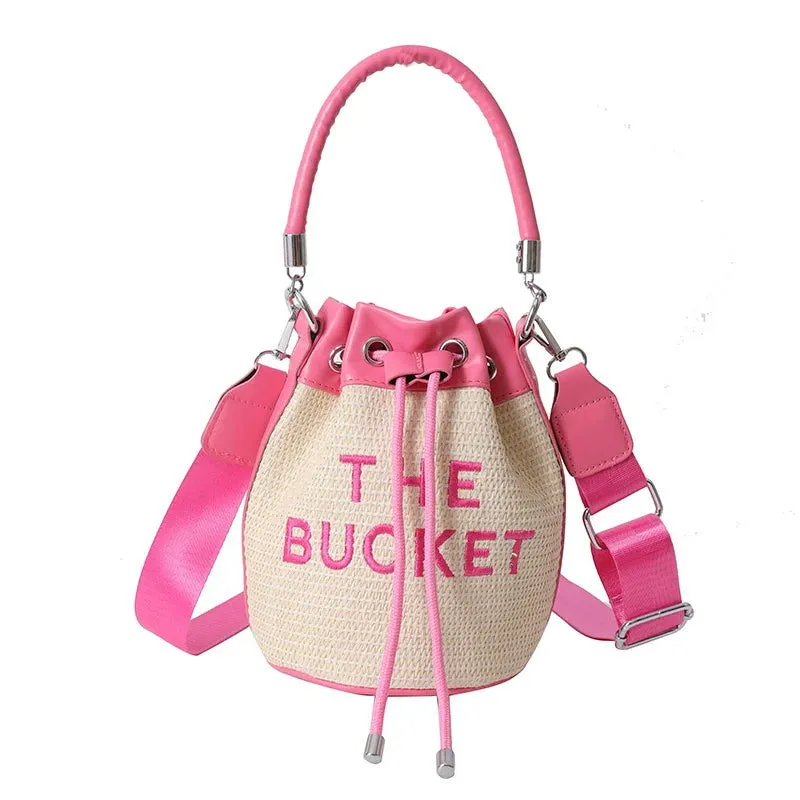 Soft Leather or Suede Bucket Print Crossbody Handbags