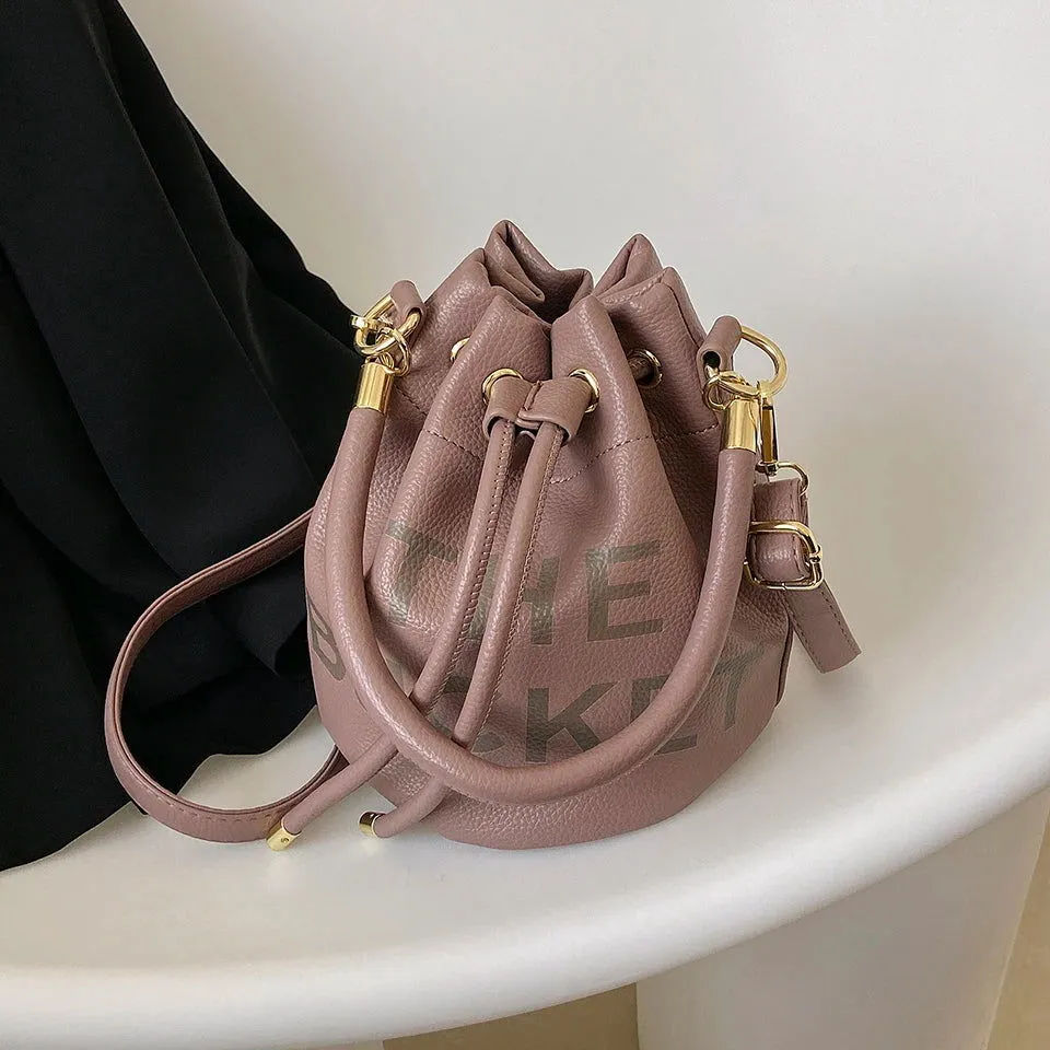 Soft Leather or Suede Bucket Print Crossbody Handbags