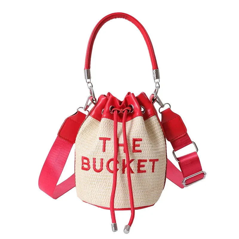 Soft Leather or Suede Bucket Print Crossbody Handbags