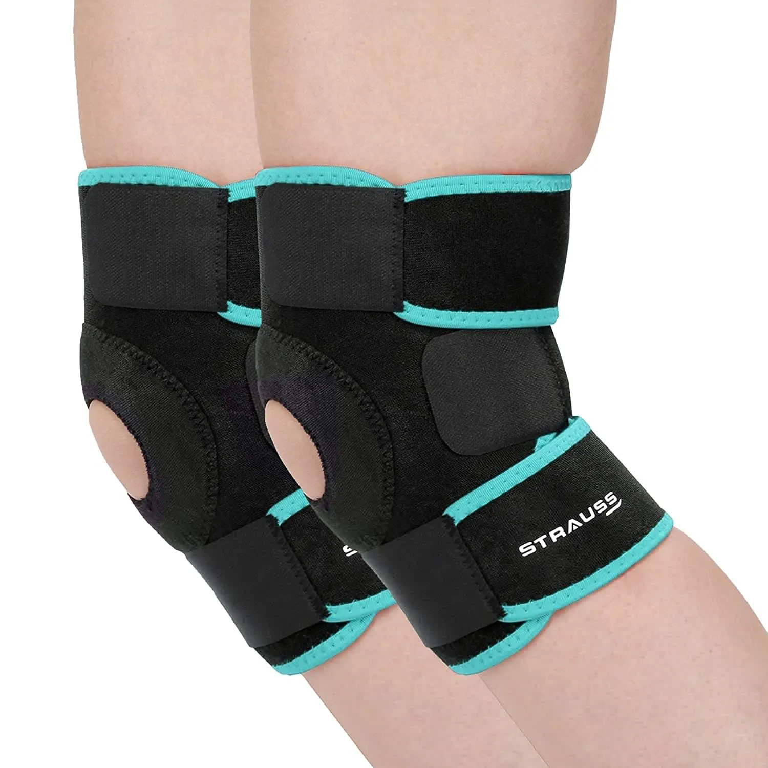 STRAUSS Adjustable Knee Support Patella|knee support for men and women|knee cap|Knee brace|Knee Guard |Knee Cap|Knee pain relief |Knee belt|Joint pain relief | Pair (Free Size, Black/Orange)