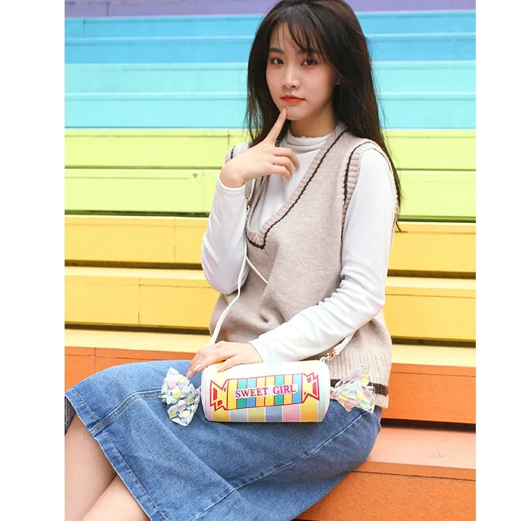 Sweet Candy Design Shoulder Bag - Color Stripe PU Women’s Fashion