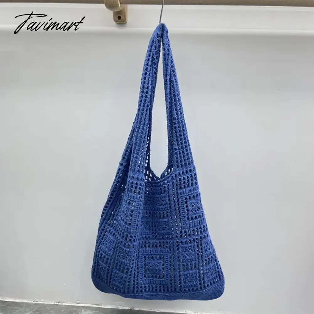 Tavimart Casual Slim Tote Bags For Women Luxury Designer Handbags And Purses New In Nylon Knitted Hollow Out Decoration Shoulder Bag