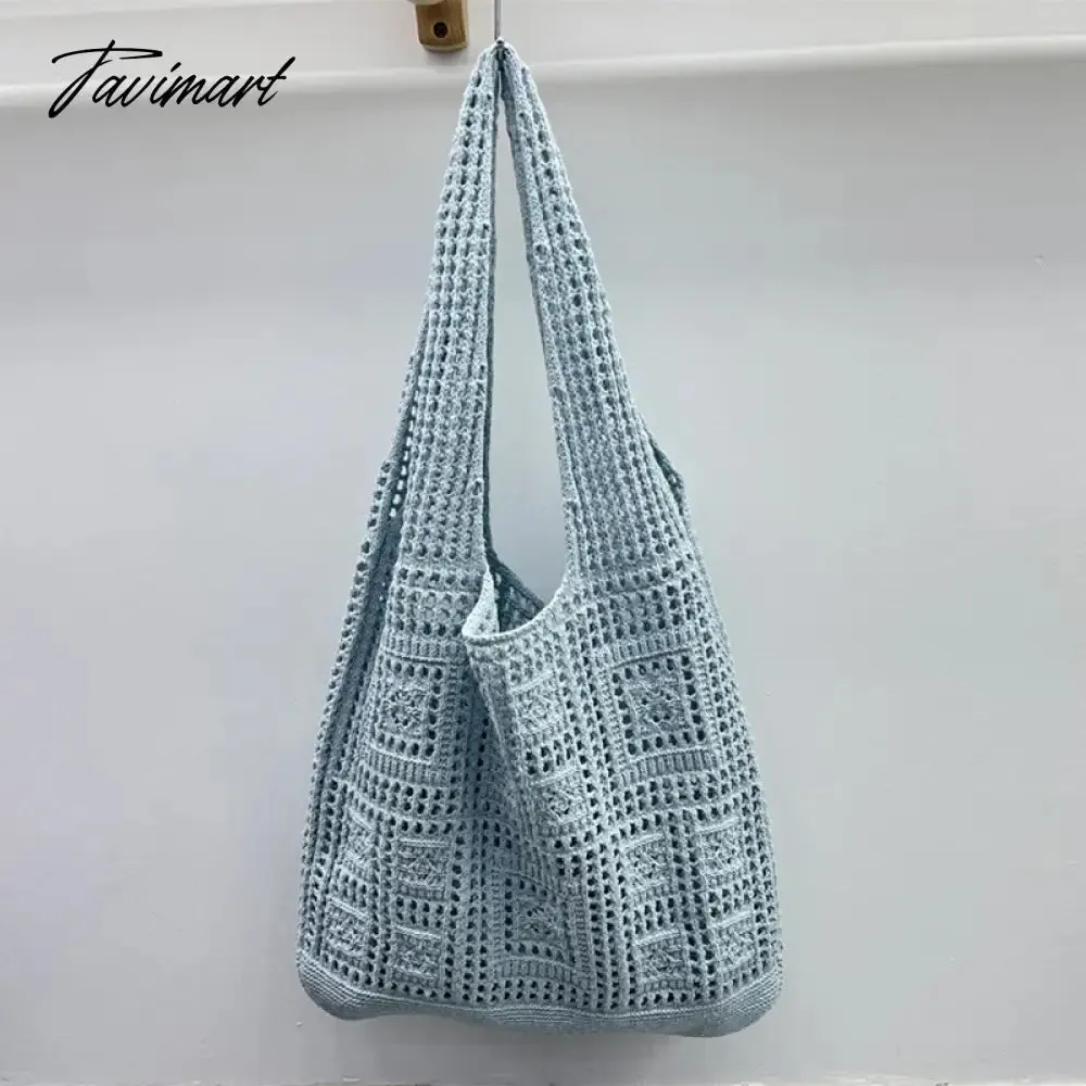 Tavimart Casual Slim Tote Bags For Women Luxury Designer Handbags And Purses New In Nylon Knitted Hollow Out Decoration Shoulder Bag