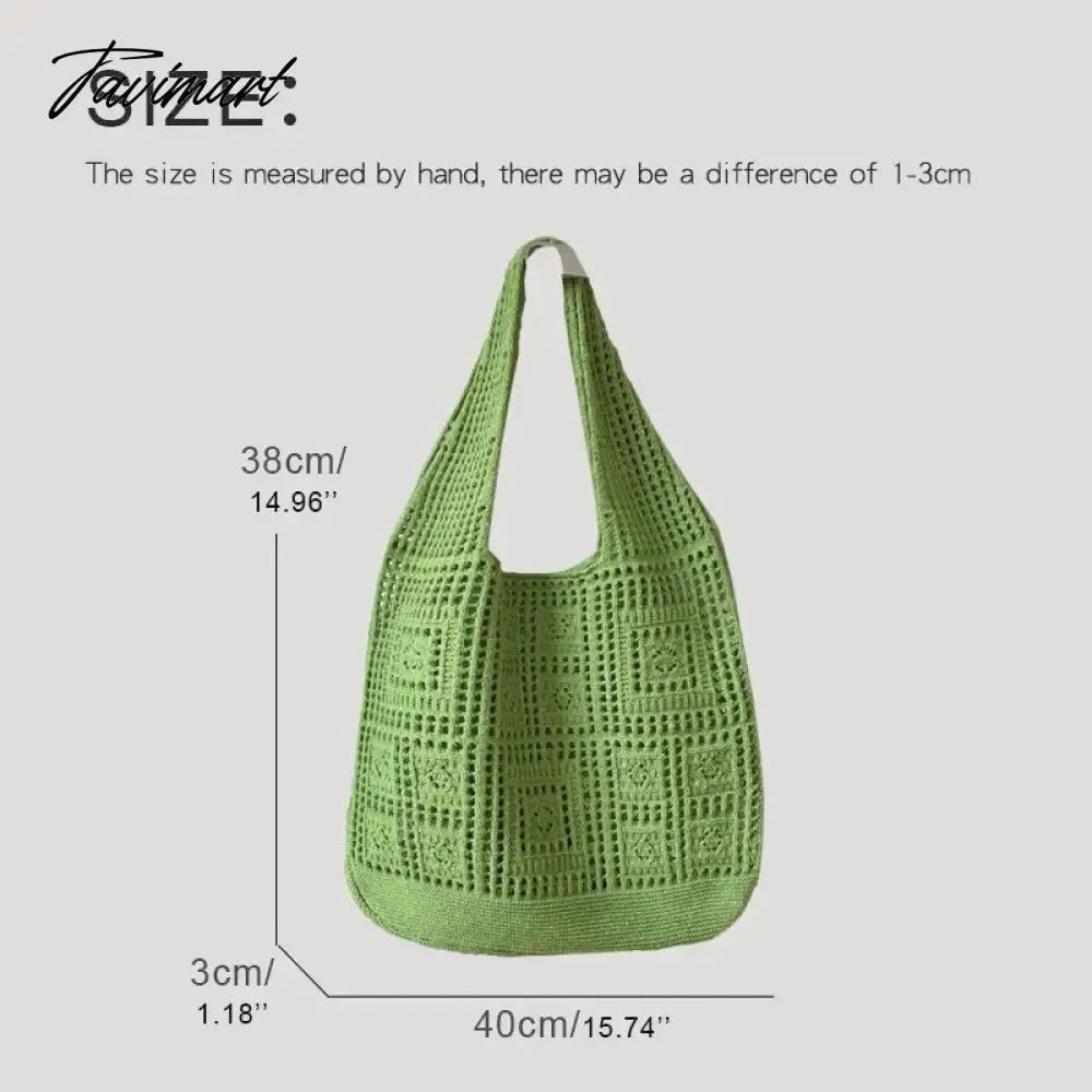 Tavimart Casual Slim Tote Bags For Women Luxury Designer Handbags And Purses New In Nylon Knitted Hollow Out Decoration Shoulder Bag