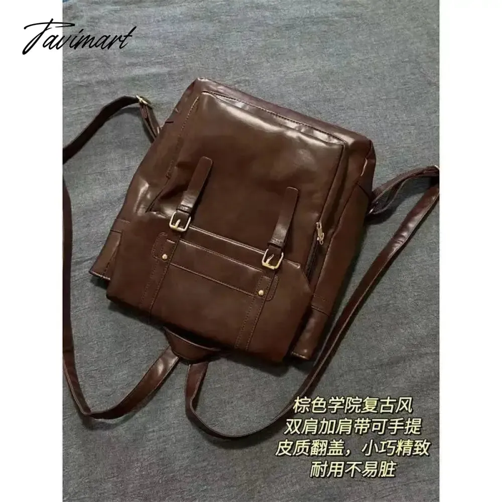 Tavimart Japanese JK Uniform Style School Backpack Women Autumn New Vintage Brown Bag College Student Classroom Backpacks