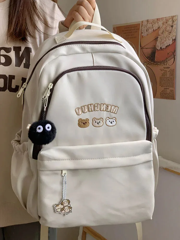 TAVIMART  -  Women Backpack Kawaii Bear Embroidery Japanese Harajuku Laptop Travel Water Proof Aesthetic Y2k High Capacity School Bags Unisex