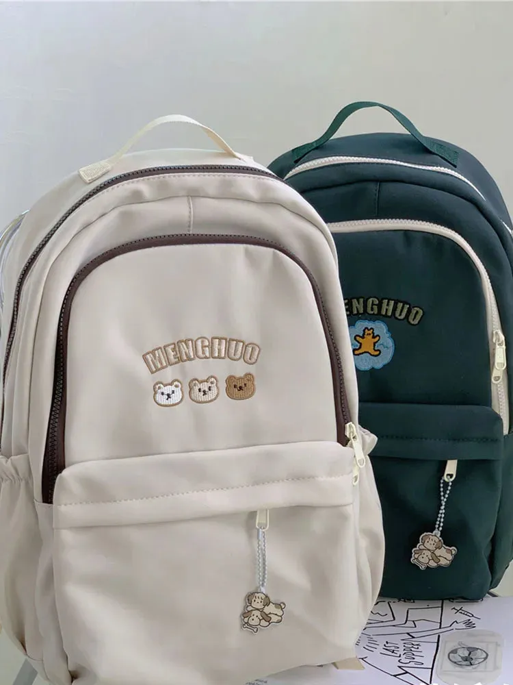 TAVIMART  -  Women Backpack Kawaii Bear Embroidery Japanese Harajuku Laptop Travel Water Proof Aesthetic Y2k High Capacity School Bags Unisex