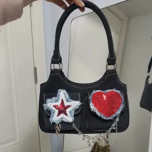 TAVIMART  -  Women New Retro Y2k Aesthetic Star Heart Sequined Shoulder Bags Vintage Punk Korean Handbags Harajuku Chain Crossbody Bag Denim