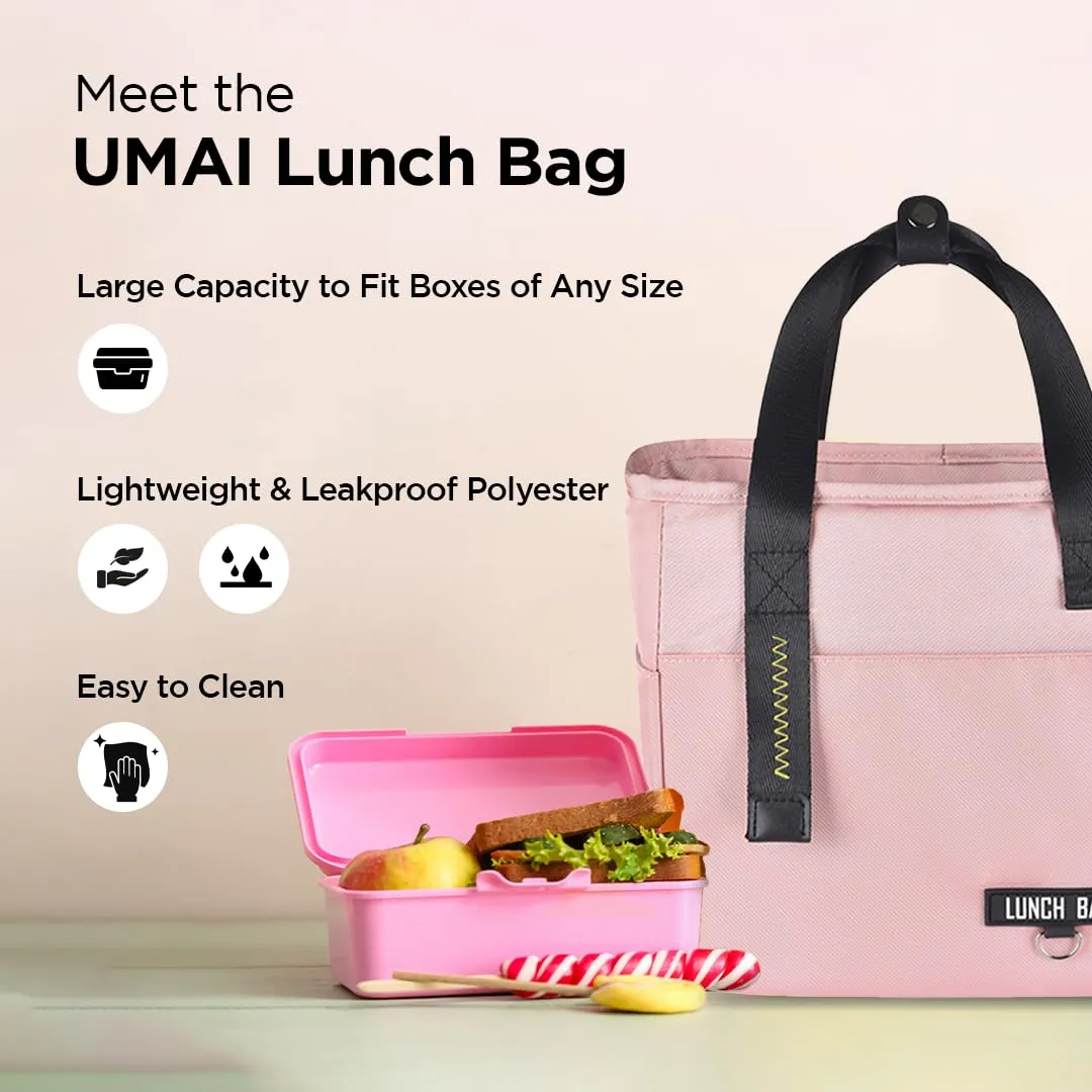 UMAI Insulated Lunch Bag for Kids, Women & Men, Ideal Tote Tiffin Bag for Office/School/Camping/Gym-Lightweight, Durable Handle, Large Capacity, Multifunctional Pockets, Easy to Clean (Pink)