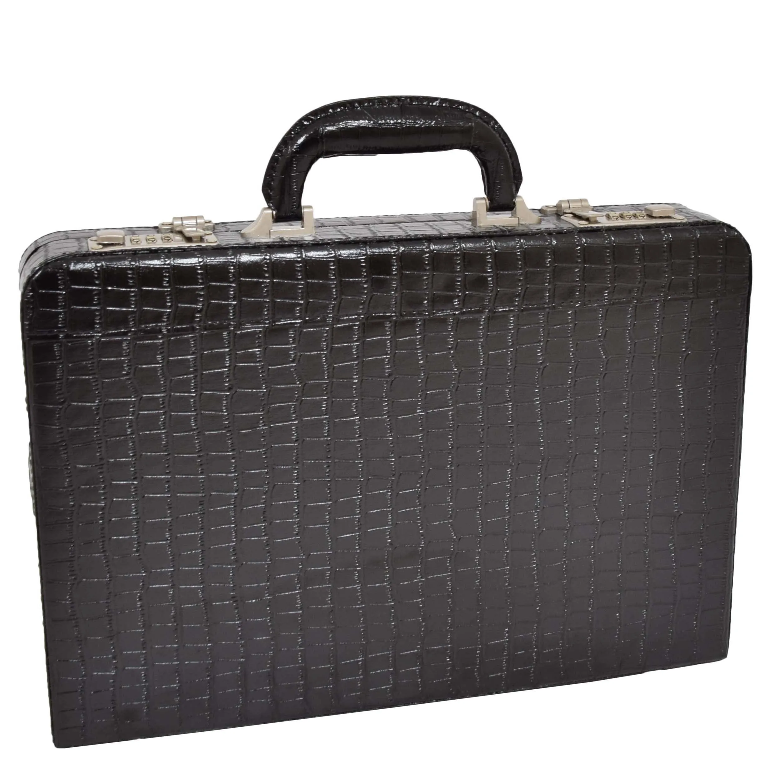 Unisex Slimline Attaché Croc Print Leather Look Briefcase Dual Lock Business Bag Cormac