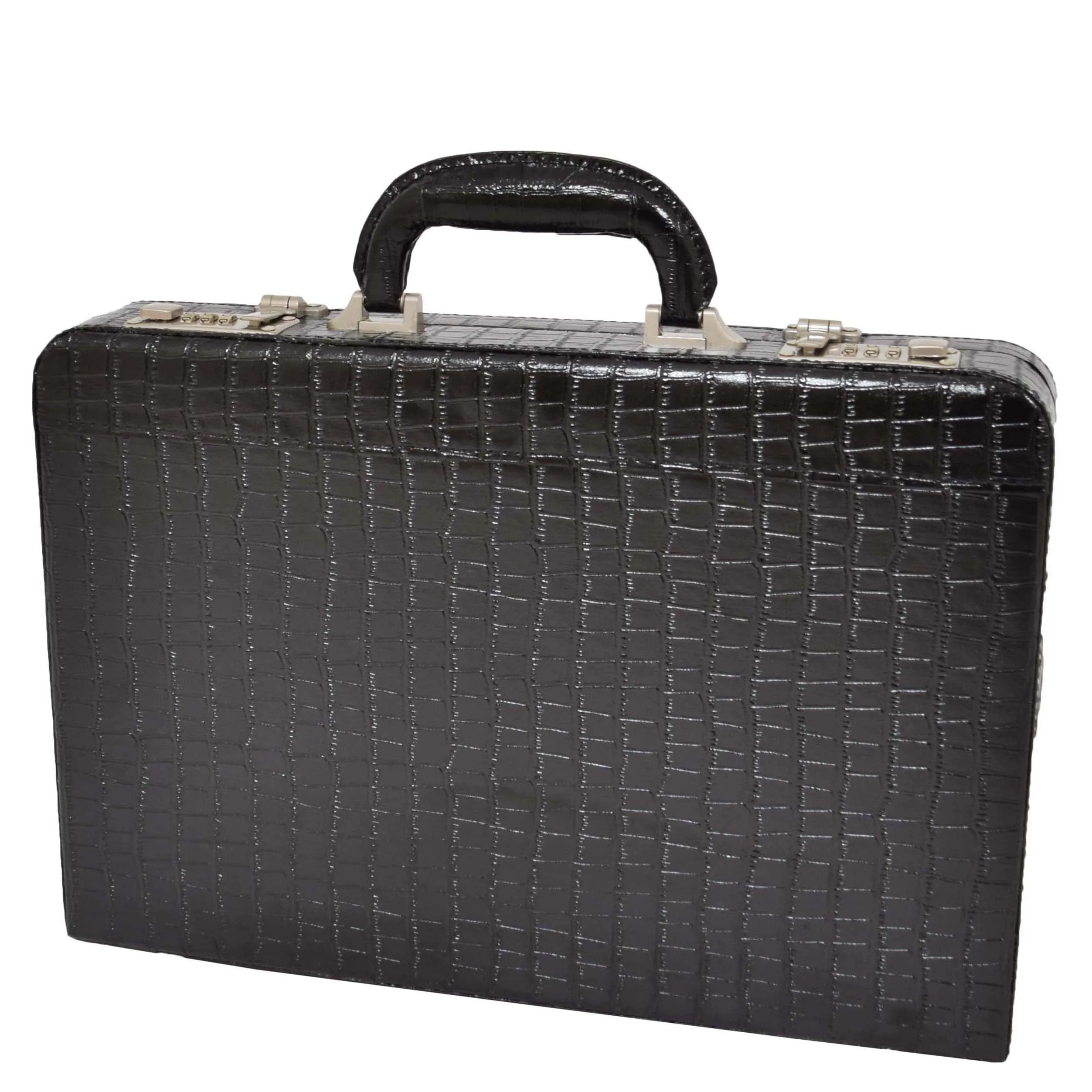 Unisex Slimline Attaché Croc Print Leather Look Briefcase Dual Lock Business Bag Cormac