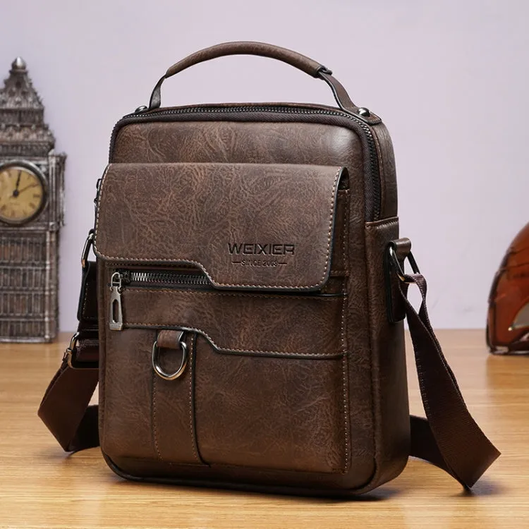 WEIXIER 8642 Men Business Retro PU Leather Handbag Crossbody Bag (Dark Brown)