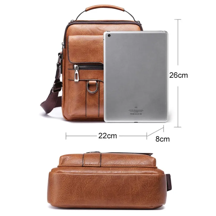 WEIXIER 8642 Men Business Retro PU Leather Handbag Crossbody Bag (Dark Brown)