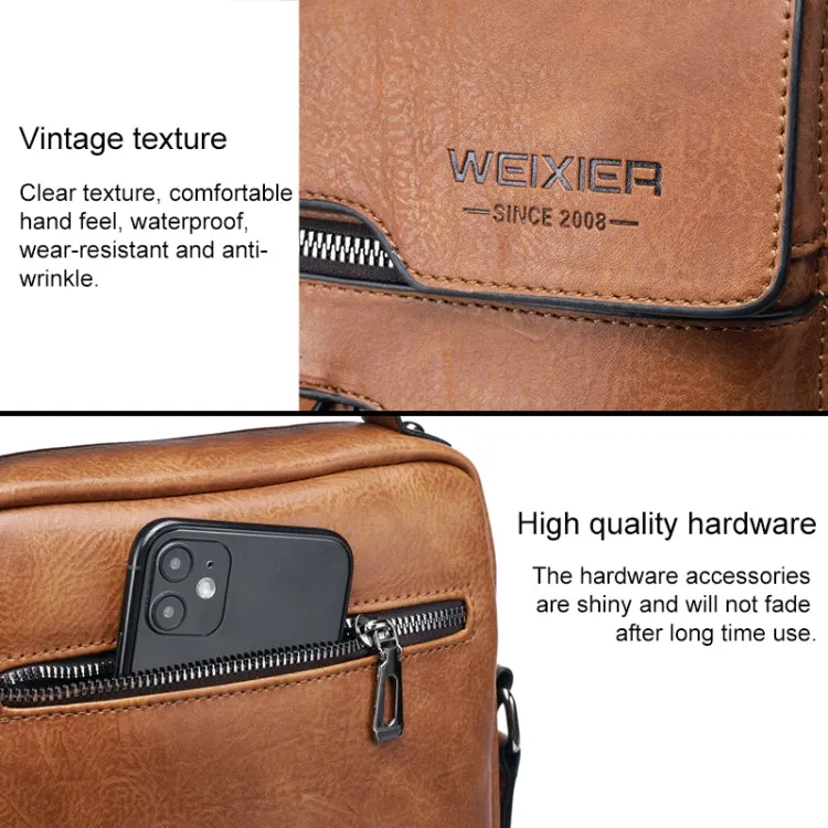 WEIXIER 8642 Men Business Retro PU Leather Handbag Crossbody Bag (Dark Brown)