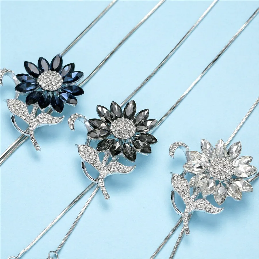 Wenkouban Sunflower Crystal Pendant Necklace Women Fashion Blue White Rhinestone Long Chain Necklaces & Pendants Jewelry